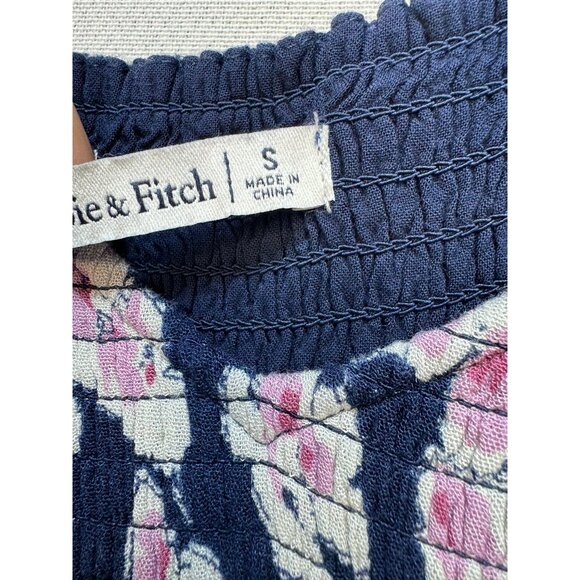 Abercrombie & Fitch Womens Floral Flowy Dress S Navy Pink White Elastic Waist Sm - Picture 3 of 16